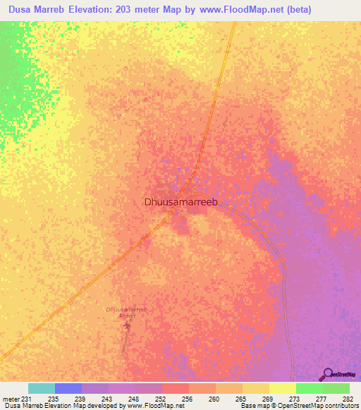 Dusa Marreb,Somalia Elevation Map