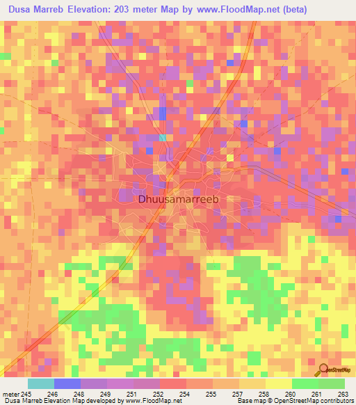 Dusa Marreb,Somalia Elevation Map