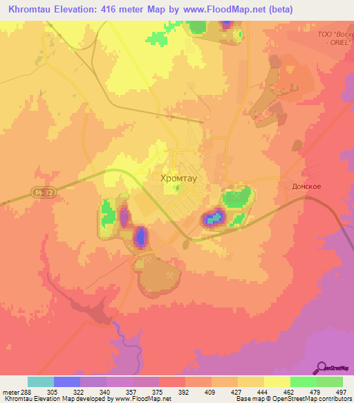 Khromtau,Kazakhstan Elevation Map