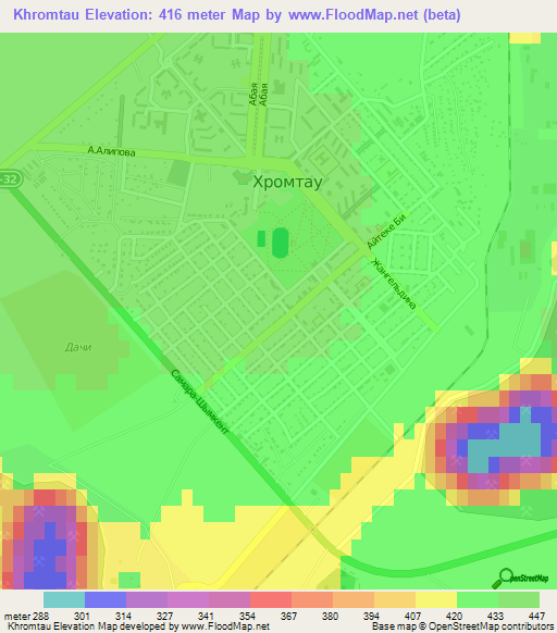 Khromtau,Kazakhstan Elevation Map