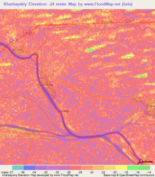 Kharbayskiy,Kazakhstan Elevation Map