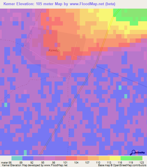 Kemer,Kazakhstan Elevation Map