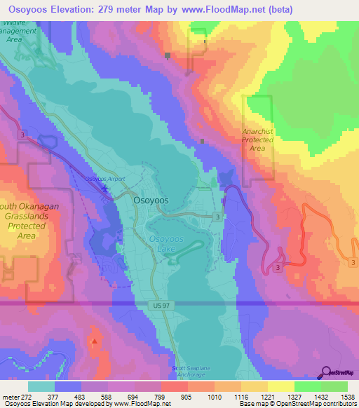 Osoyoos,Canada Elevation Map