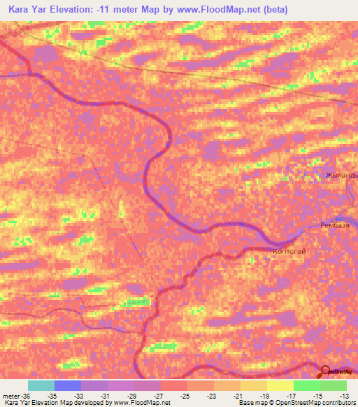 Kara Yar,Kazakhstan Elevation Map