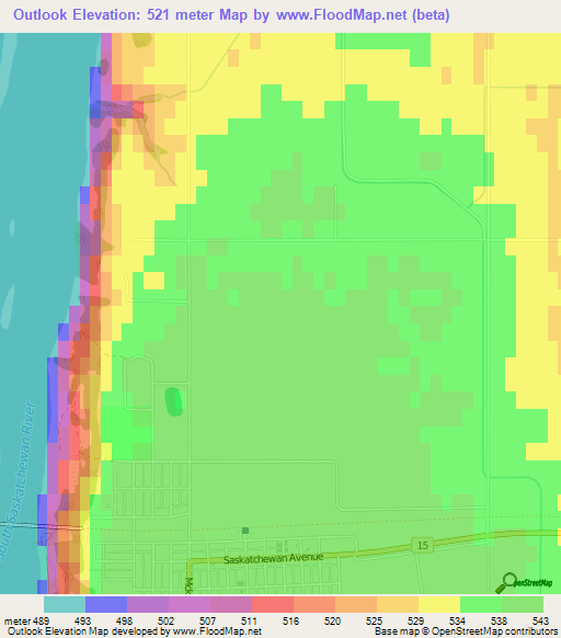 Outlook,Canada Elevation Map