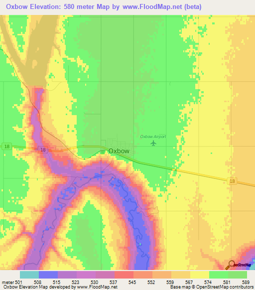 Oxbow,Canada Elevation Map