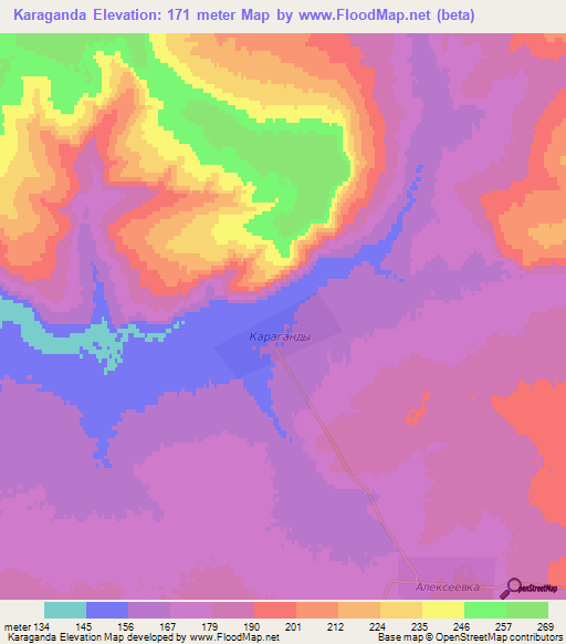 Karaganda,Kazakhstan Elevation Map