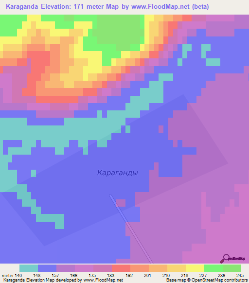 Karaganda,Kazakhstan Elevation Map
