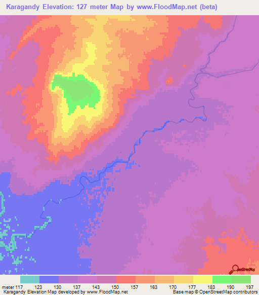 Karagandy,Kazakhstan Elevation Map