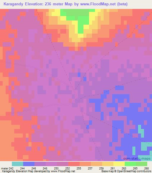 Karagandy,Kazakhstan Elevation Map