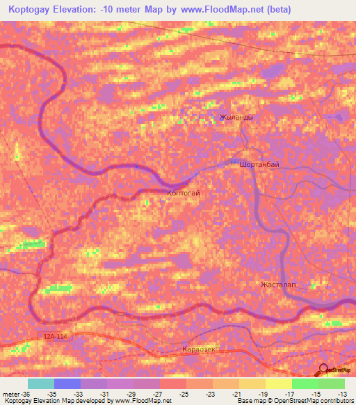 Koptogay,Kazakhstan Elevation Map