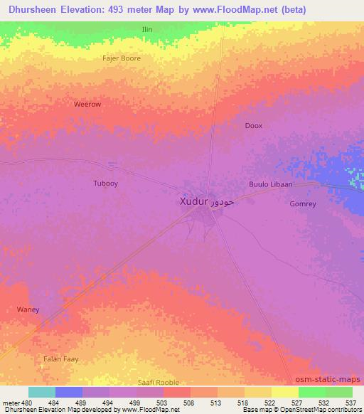 Dhursheen,Somalia Elevation Map