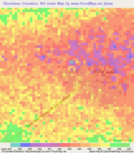 Dhursheen,Somalia Elevation Map