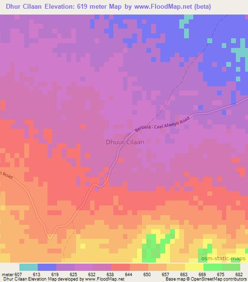 Dhur Cilaan,Somalia Elevation Map