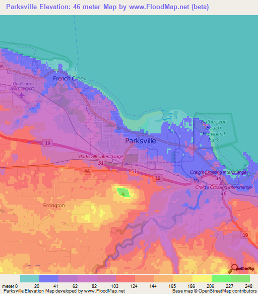 Parksville,Canada Elevation Map