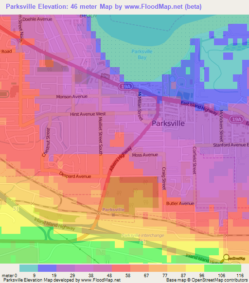 Parksville,Canada Elevation Map