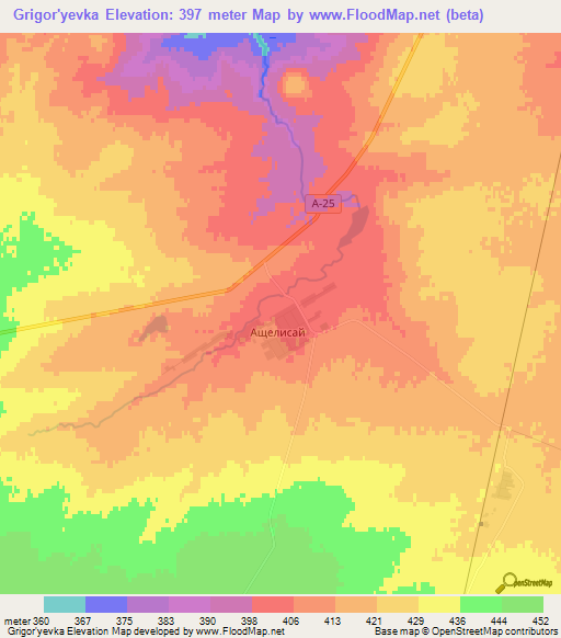 Grigor'yevka,Kazakhstan Elevation Map