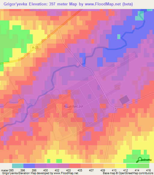 Grigor'yevka,Kazakhstan Elevation Map