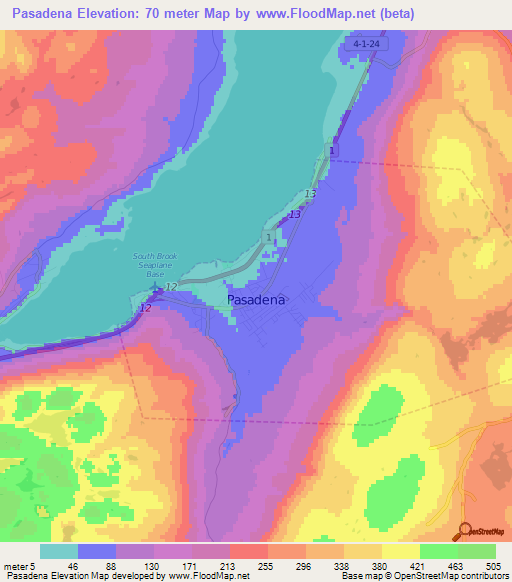 Pasadena,Canada Elevation Map