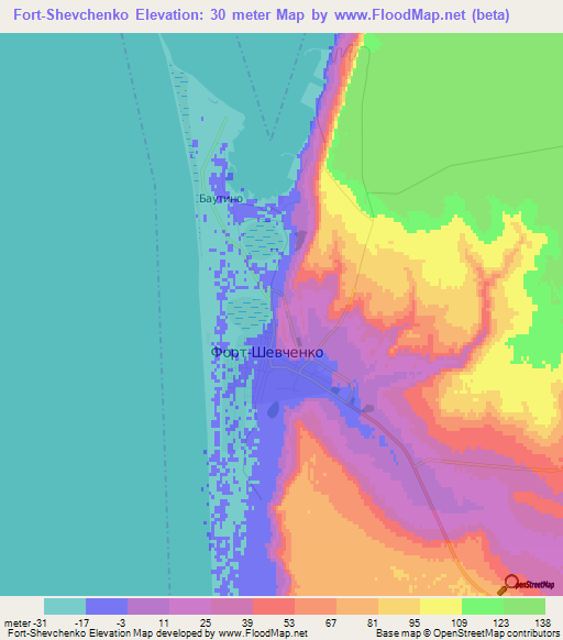 Fort-Shevchenko,Kazakhstan Elevation Map