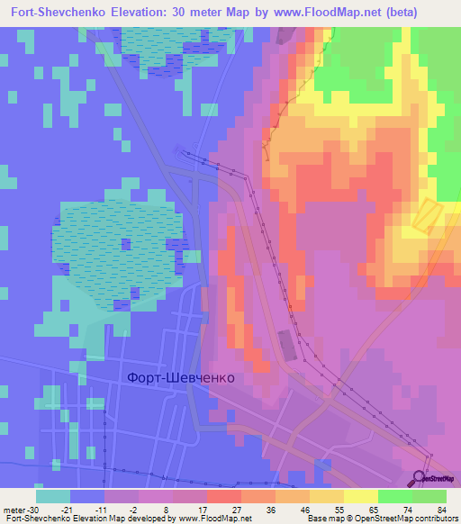 Fort-Shevchenko,Kazakhstan Elevation Map