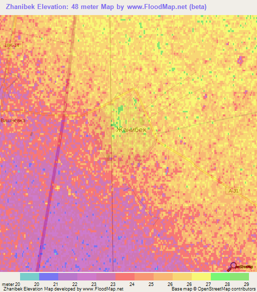 Zhanibek,Kazakhstan Elevation Map
