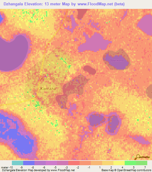Dzhangala,Kazakhstan Elevation Map