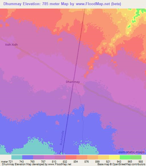 Dhummay,Somalia Elevation Map