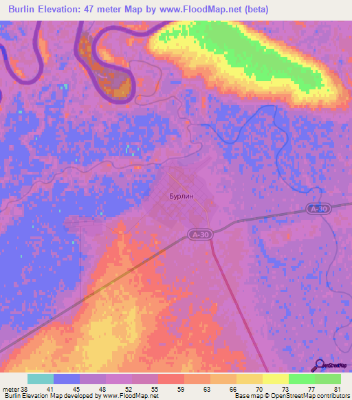 Burlin,Kazakhstan Elevation Map