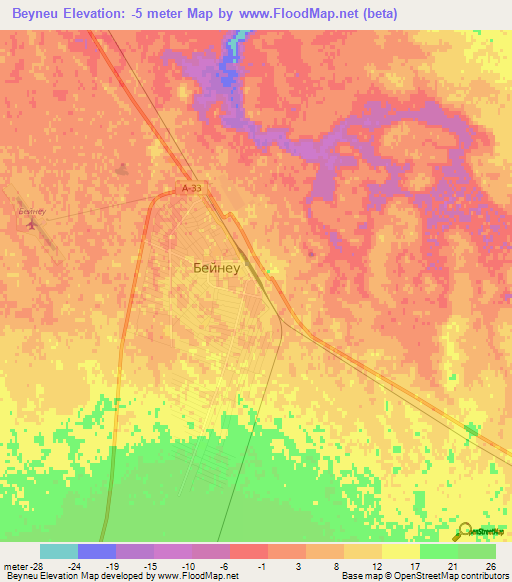 Beyneu,Kazakhstan Elevation Map