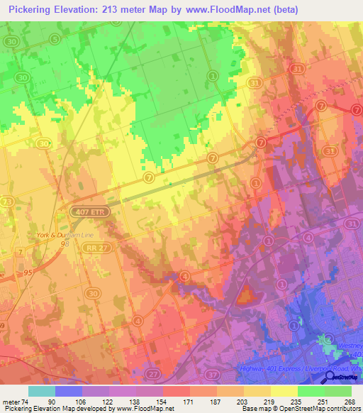 Pickering,Canada Elevation Map