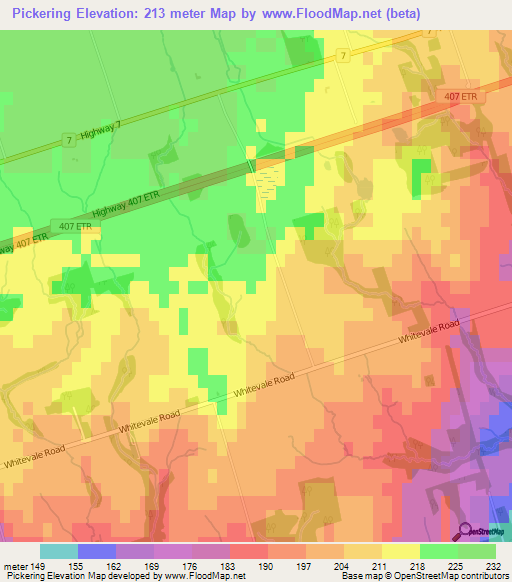 Pickering,Canada Elevation Map