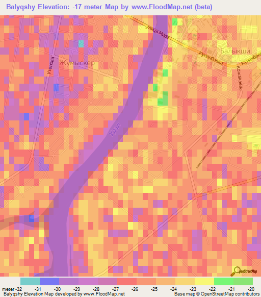 Balyqshy,Kazakhstan Elevation Map