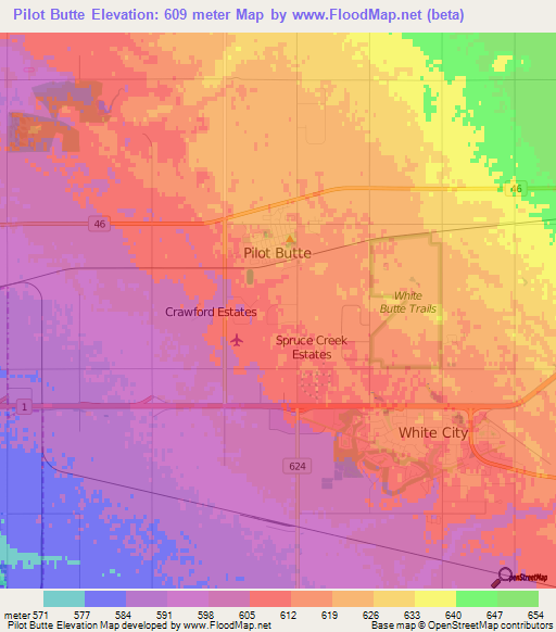 Pilot Butte,Canada Elevation Map