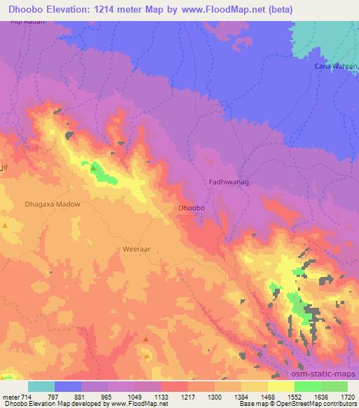 Dhoobo,Somalia Elevation Map