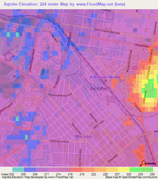Aqtobe,Kazakhstan Elevation Map