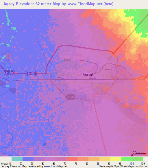 Aqsay,Kazakhstan Elevation Map