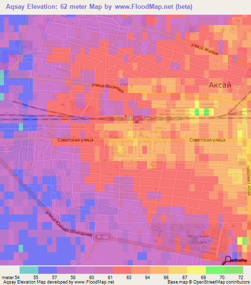 Aqsay,Kazakhstan Elevation Map
