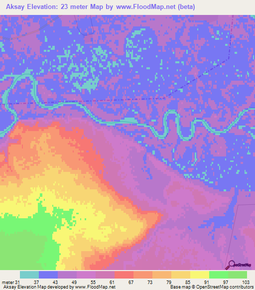 Aksay,Kazakhstan Elevation Map