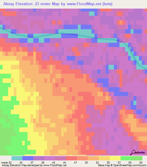 Aksay,Kazakhstan Elevation Map