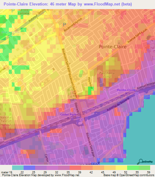 Pointe-Claire,Canada Elevation Map