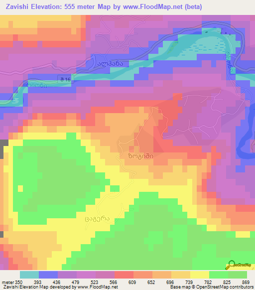 Zavishi,Georgia Elevation Map