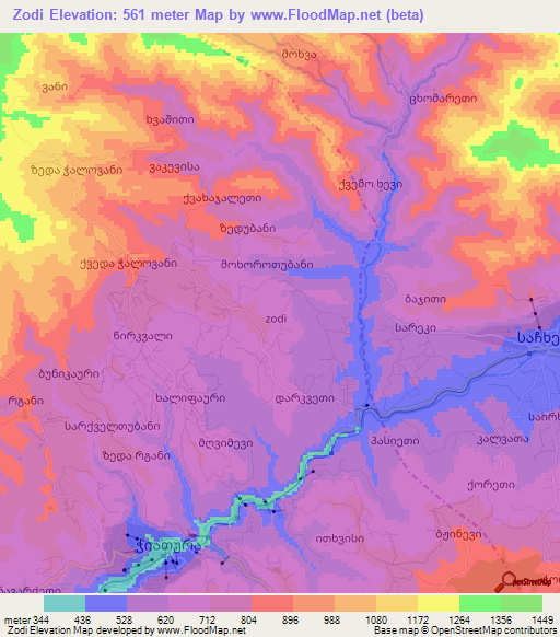 Zodi,Georgia Elevation Map