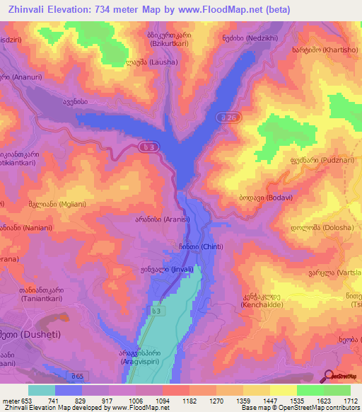 Zhinvali,Georgia Elevation Map