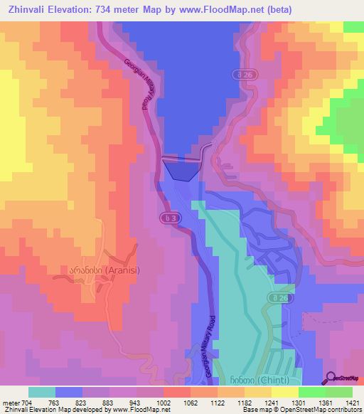 Zhinvali,Georgia Elevation Map