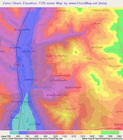 Zemo Ubani,Georgia Elevation Map