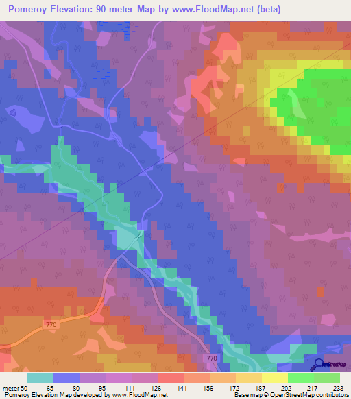 Pomeroy,Canada Elevation Map