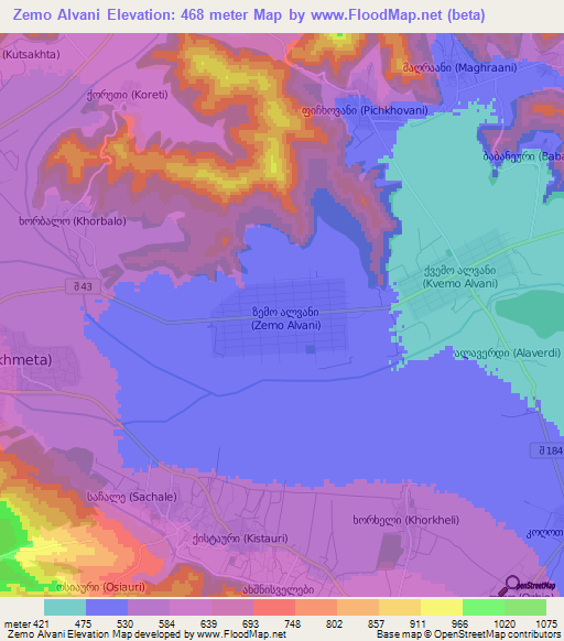 Zemo Alvani,Georgia Elevation Map