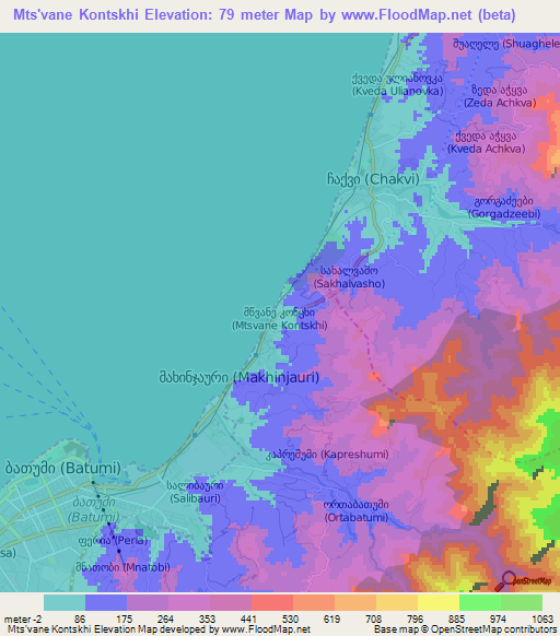 Mts'vane Kontskhi,Georgia Elevation Map