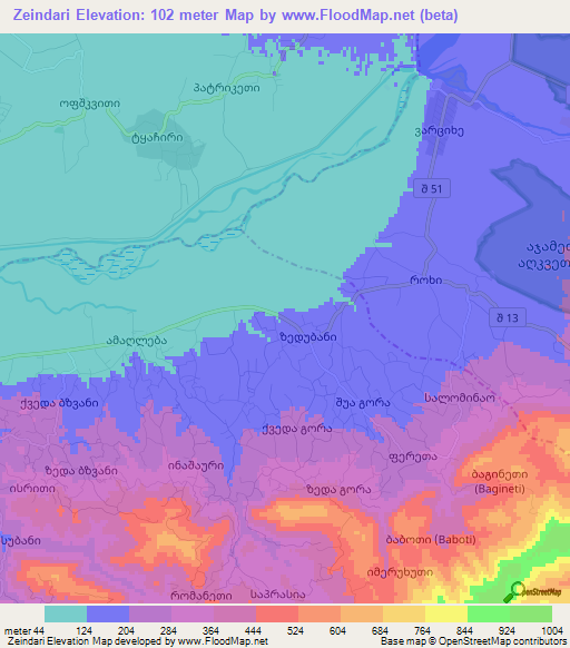 Zeindari,Georgia Elevation Map